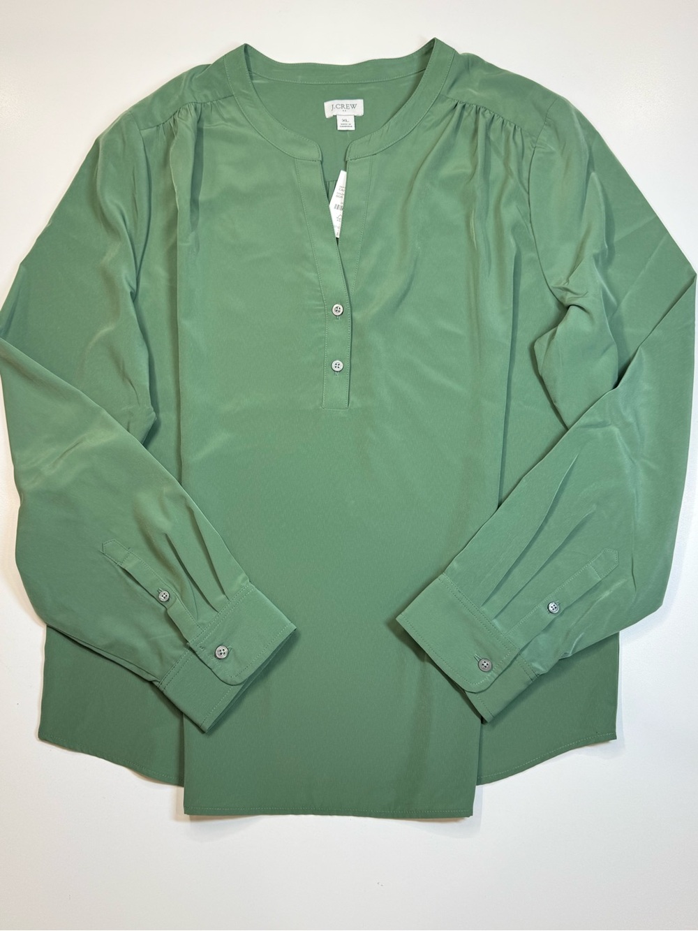 J. Crew Sage Green Popover Blouse XL NWT Lightweight Long Sleeve Top - Picture 5 of 10